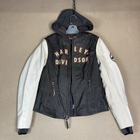Harley Davidson Jacket Womens M Brown Rallyrunner Leather Hooded 3 in 1 Full Zip - Picture 1 of 16